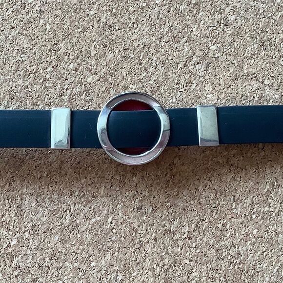 STERLING SILVER 925 SILICONE BLACK BAND RED EVAL EYE GOOD LUCK BRACELET STERLING - Picture 4 of 9